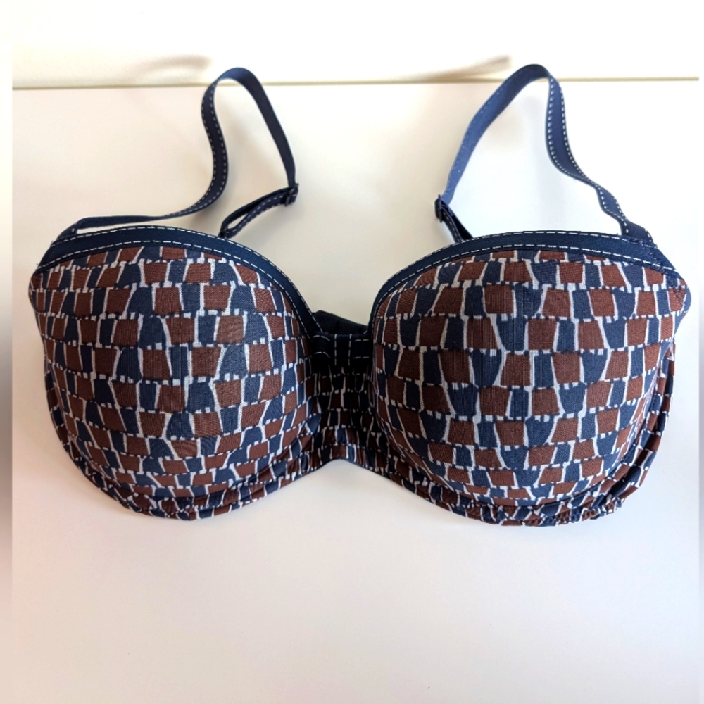 Marie Jo Kaare padded balconet Bra brown and navy colours like-new